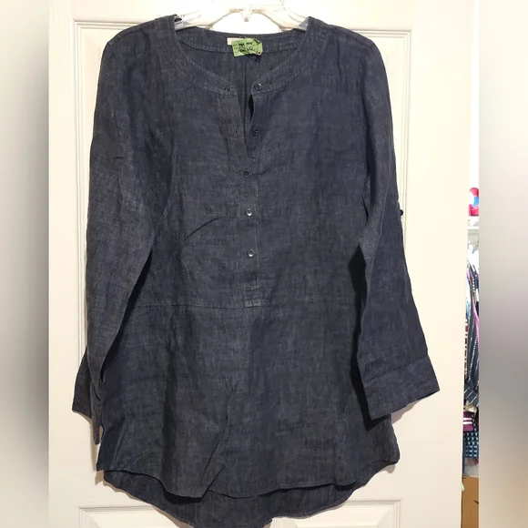 Eileen Fisher Charcoal Linen Button Down Top Sz S - Picture 1 of 5